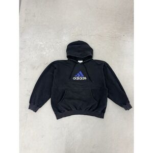 Vintage Y2k 90s Adidas Equipment Hoodie Center Logo Black Blue Large Boxy